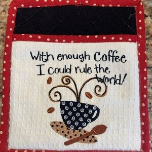 Red and Black Coffee-Themed Pot Holder